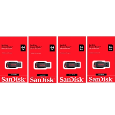 ארבעה זיכרונות ניידים‏ SanDisk Cruzer Blade 64GB