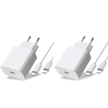 זוג מטעני קיר מהירים כולל כבלים מקוריים Apple 20W charger type c