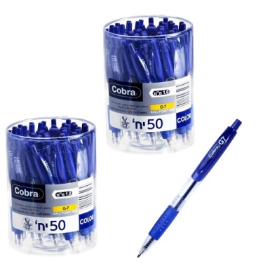 זוג חבילות עטים כדוריים עם לחצן COBRA G7 (מילוי כחול כל חבילה 50 עטים)