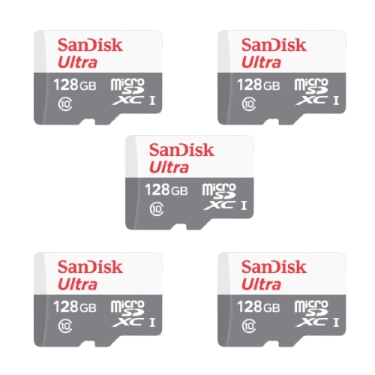 חמישה כרטיסי זיכרון SanDisk Ultra SDSQUNS-128G 128GB Micro SD