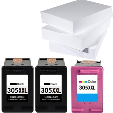 שלוש חבילות נייר ודיו שחור וצבעוני תואמים HP 305XXL (זוג שחורים ואחד צבעוני)