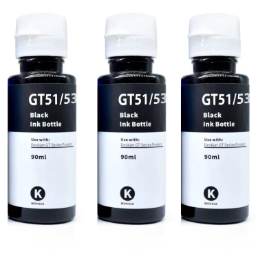 שלושה בקבוקי דיו שחור תואם HP GT53XL