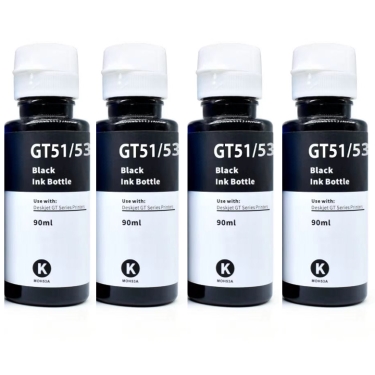 ארבעה בקבוקי דיו שחור תואם HP GT53XL