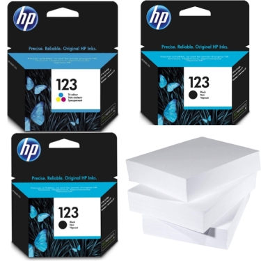 מארז שלוש חבילות נייר ודיו מקורי HP 123 (שנים שחור ואחד צבע)