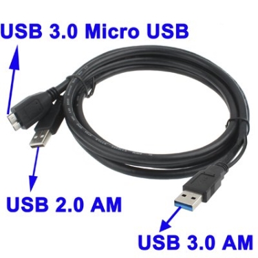 כבל הזנת מתח כפולה USB3.0 A  USB3.0 MICRO B  USB2.0 A (באורך 1.8 מטר)