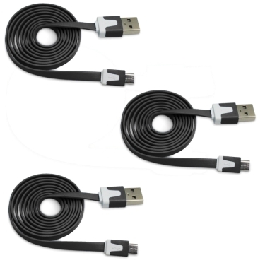 שלושה כבלי נתונים שטוחים מיקרו USB (אורך 90סמ)