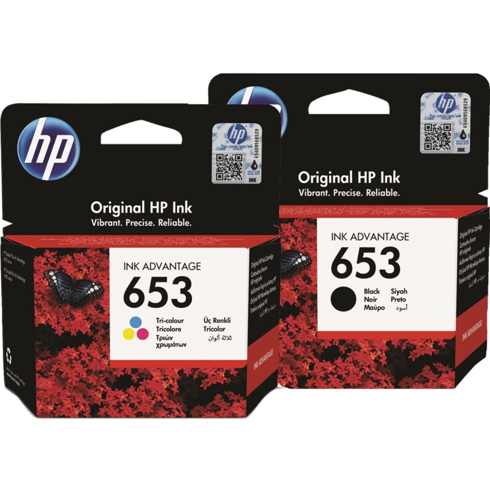 זוג מחסניות דיו שחור וצבעוני מקוריים HP 653