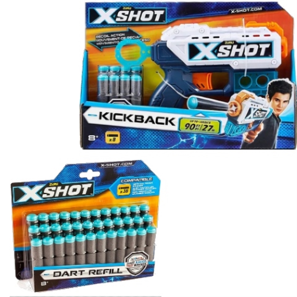 אקדח אקס שוט X SHOT KICKBACK וערכת מילוי 36 יחידות חצים