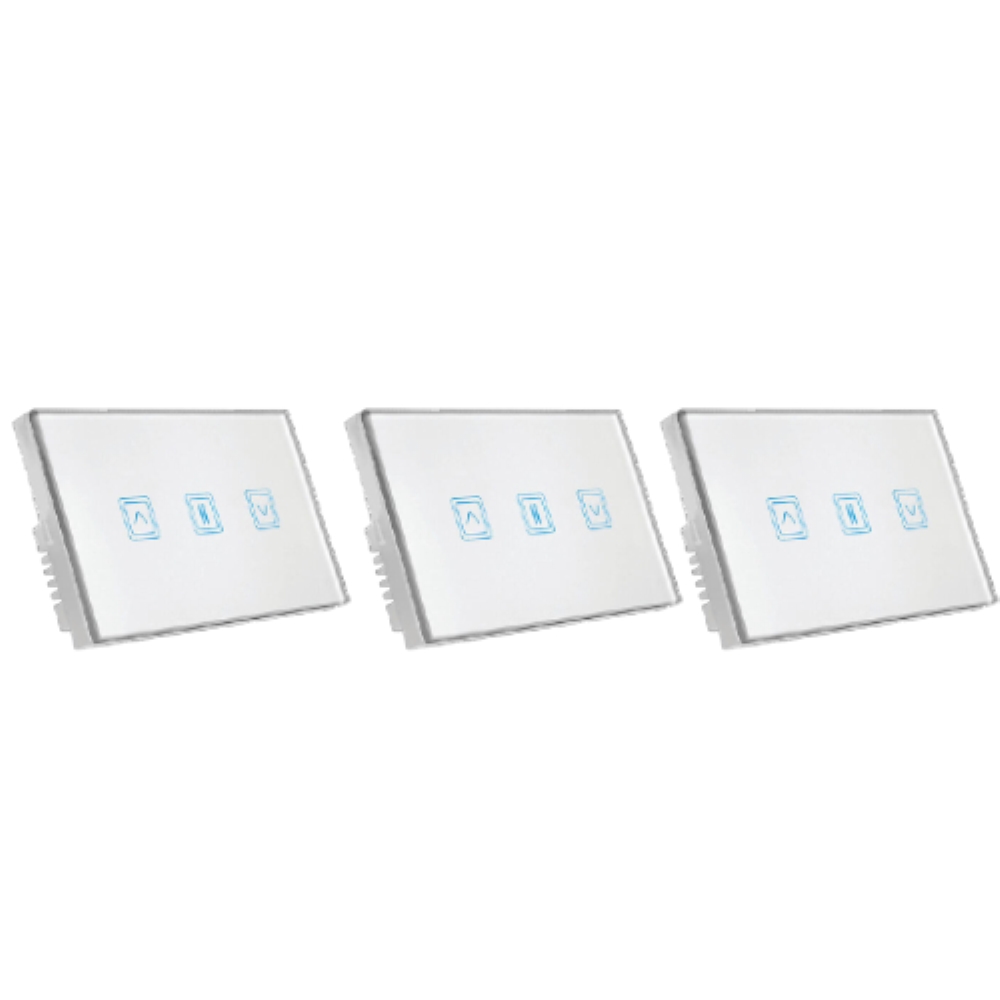 שלושה מתגי תריס חכם זכוכית (בצבע לבן) STW 3GEVT1 W
