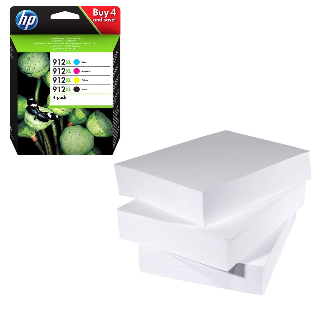 מבצע שלוש חבילות נייר ומארז דיו מקורי HP 912XL