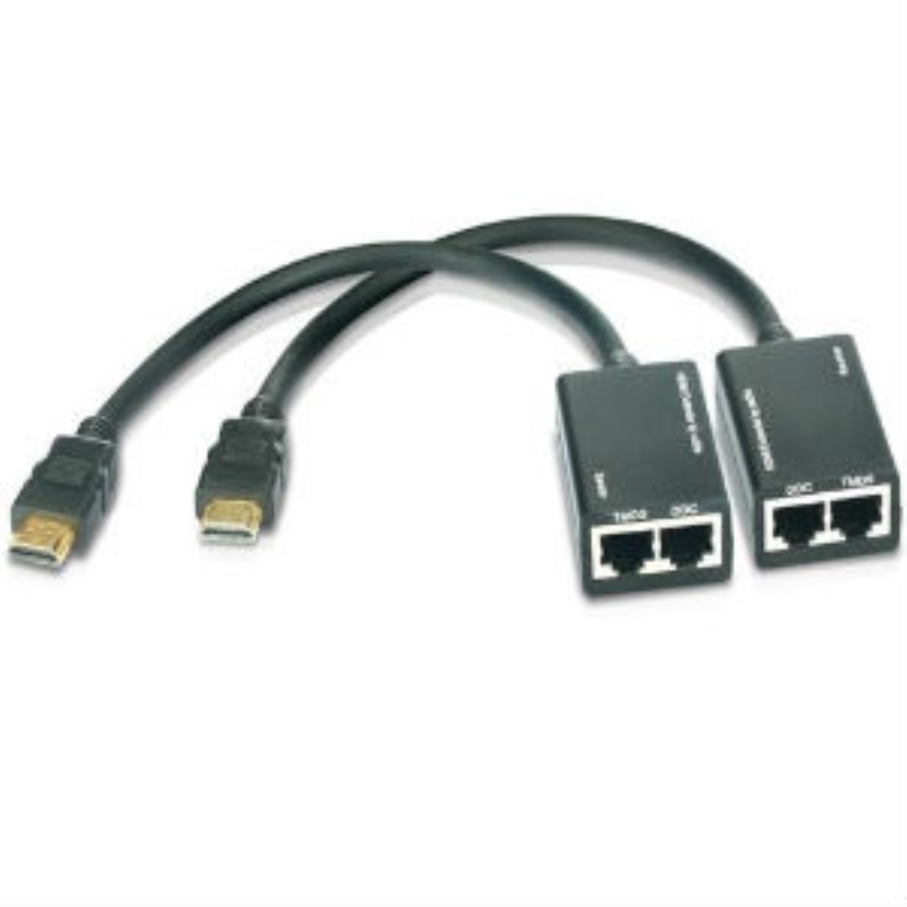 מרחיק HDMI על גבי שני כבלי רשת CAT5e-6 עם כבלי HDMI מובנים (ללא צורך בספק כוח)